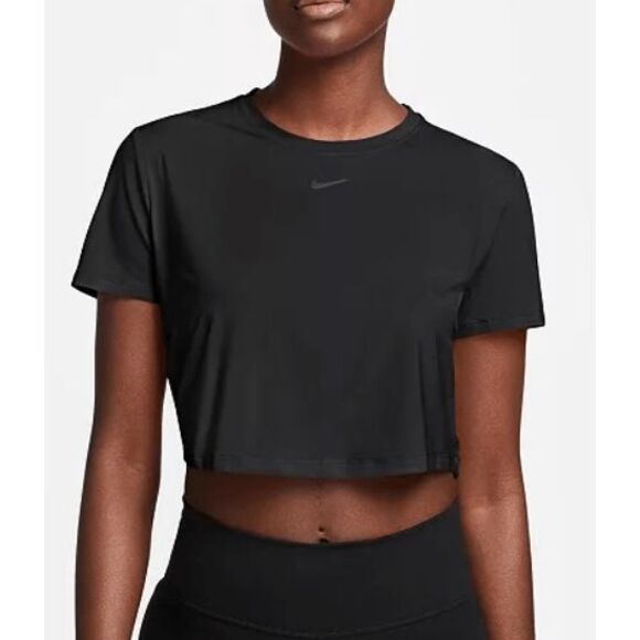Women's Nike One Dri-FIT Crop Short Sleeve Top Black M - Picture 1 of 7